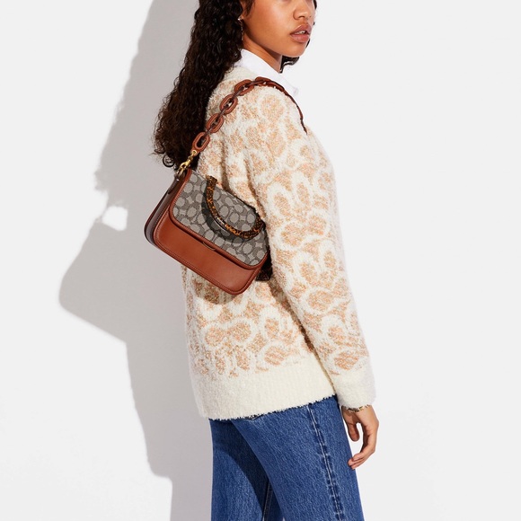 Coach Rogue Top Handle Colorblock Brown Signature Jacquard With Exotic H… - Picture 8 of 10